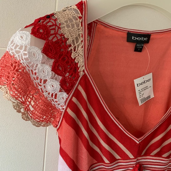 NWT Bebe Striped Crochet and Knit Top, Size XS - Picture 3 of 4